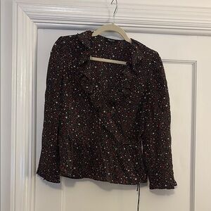 Madewell Black Ruffled Wrap Blouse